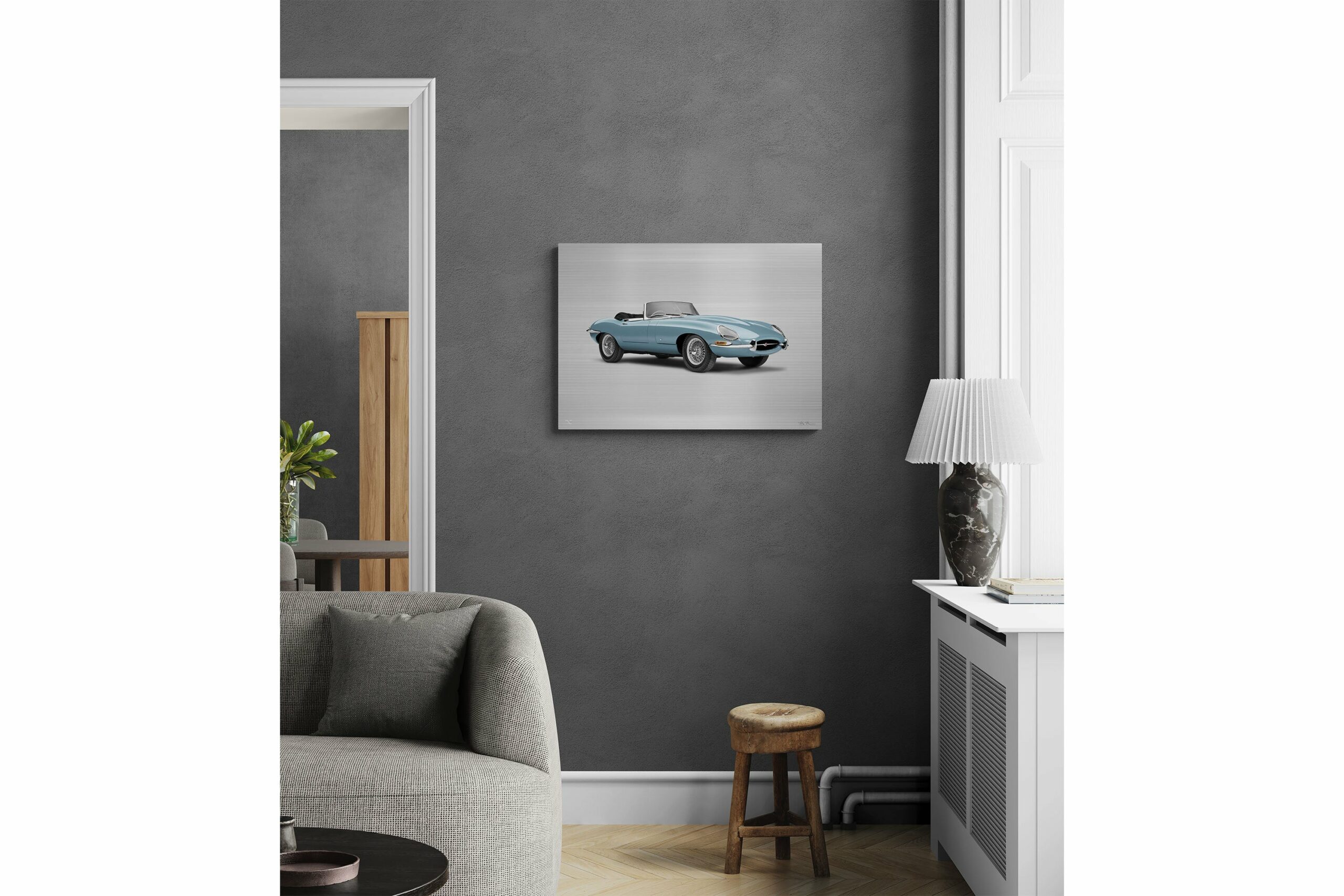 Jaguar E-type Series 1 Roadster - 85cm Half Tone Flat Bed Print - Three Quarter View