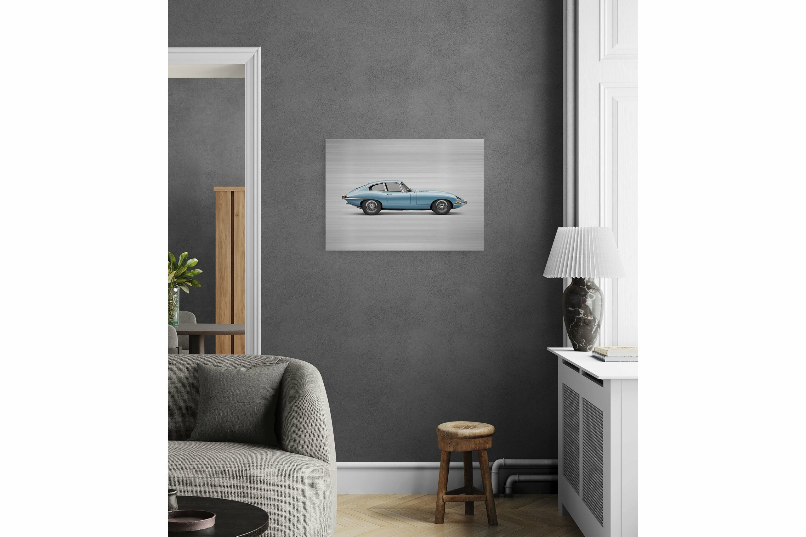 Jaguar E-type Series 1 Coupe - 85cm Half Tone Flat Bed Print - Side View