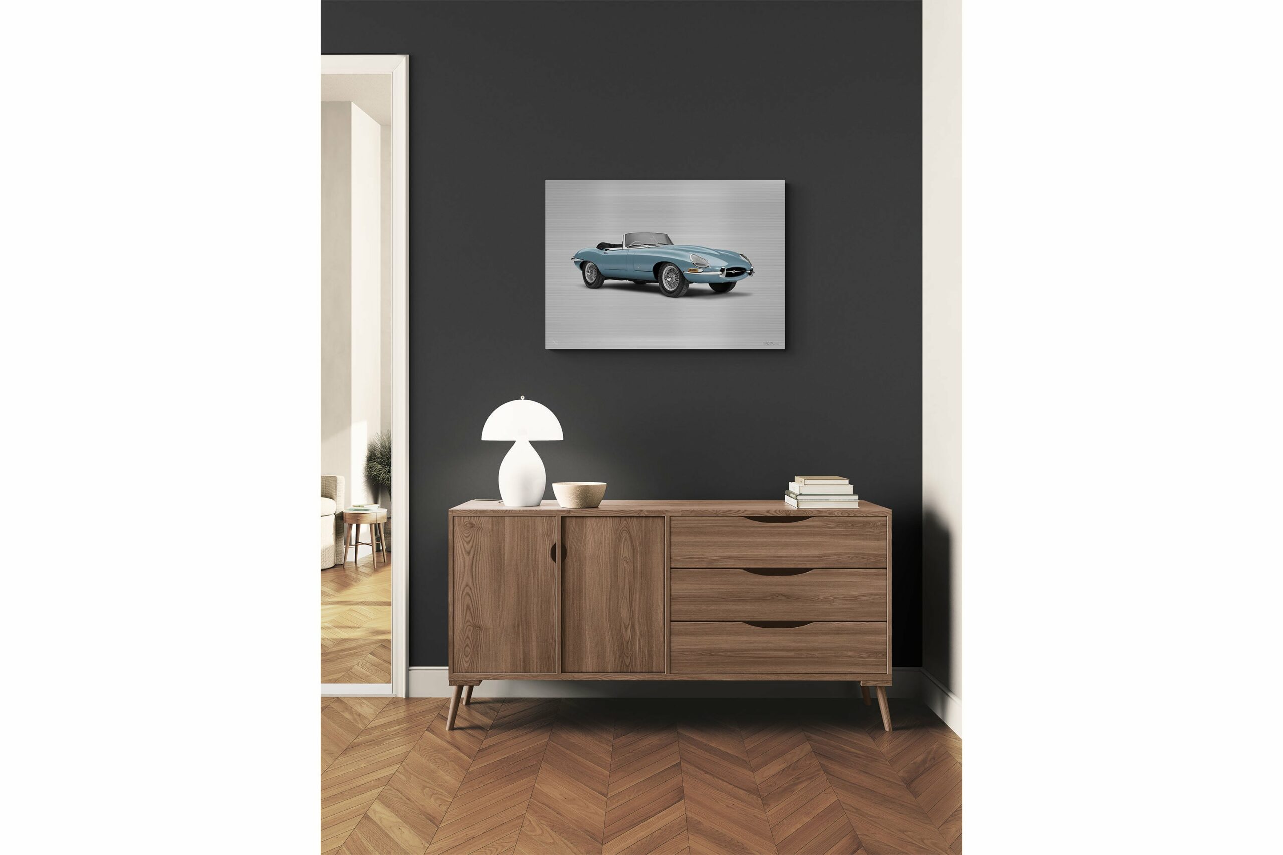 Jaguar E-type Series 1 Roadster - 85cm Half Tone Flat Bed Print - Three Quarter View