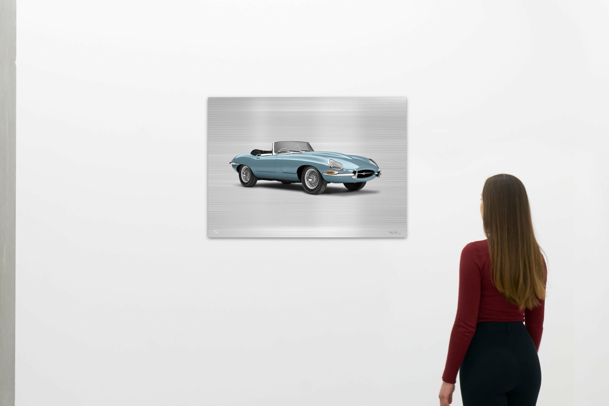 Jaguar E-type Series 1 Roadster - 85cm Half Tone Flat Bed Print - Three Quarter View